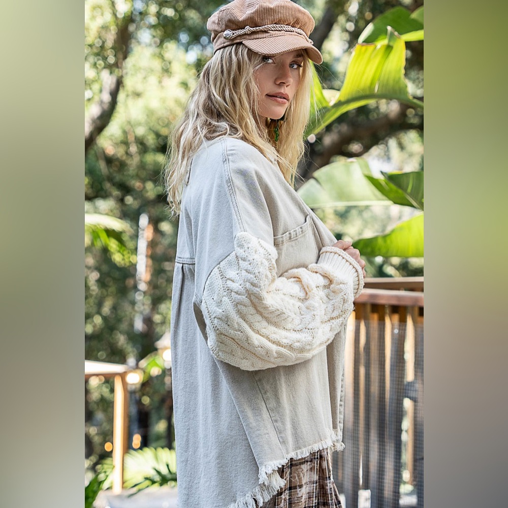 # 29 Pol Cotton Oversized Jacket with Knit Chunky sleeves - Picture 1 of 4